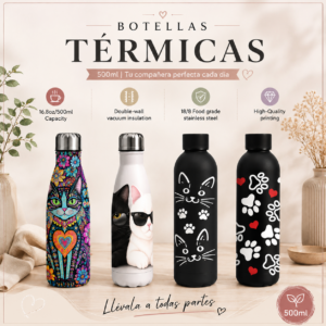 Botella térmica de acero inoxidable 500 ml | Diseños de gatos