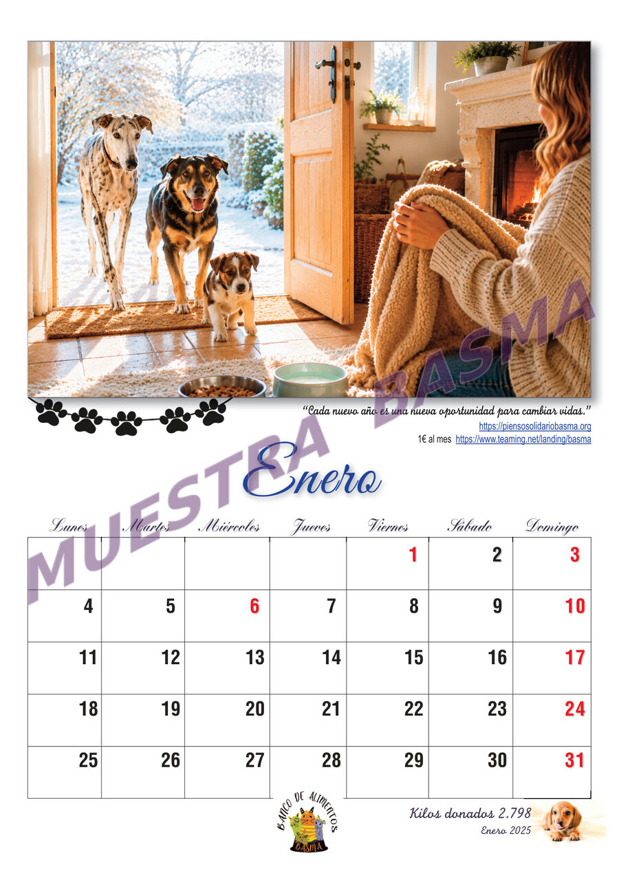 Calendario Solidario BASMA 2027 – Navidad para más de 6.000 animales sin hogar sin hogar - Imagen 3