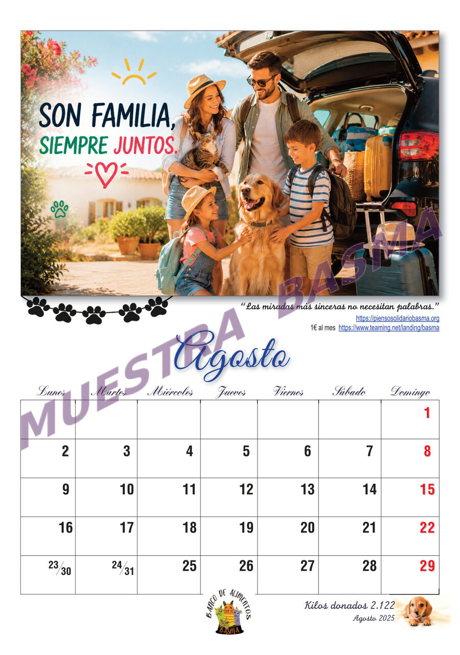 Calendario Solidario BASMA 2027 – Navidad para más de 6.000 animales sin hogar sin hogar - Imagen 10