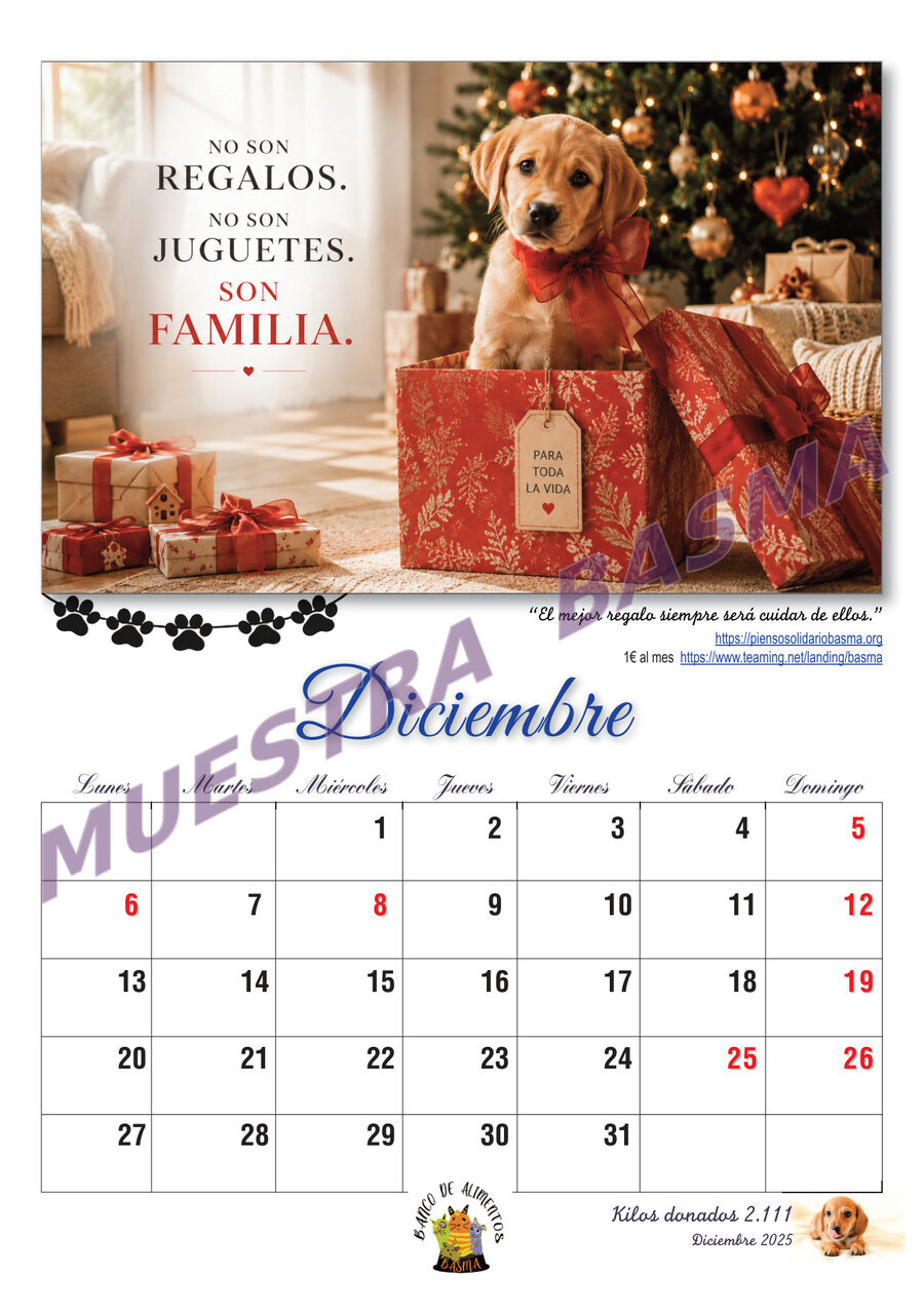 Calendario Solidario BASMA 2027 – Navidad para más de 6.000 animales sin hogar sin hogar - Imagen 14