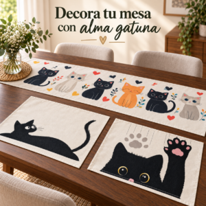 **Decora tu mesa con alma gatuna – Colección solidaria BASMA** 🐾🐱