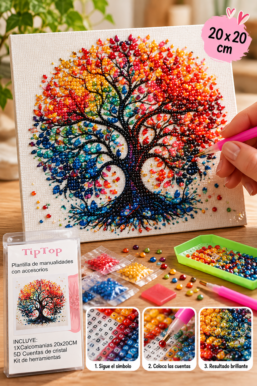 Kit de Pintura con Diamantes 5D – Árbol de la Vida o Gatito | Manualidad Solidaria BASMA - Imagen 3