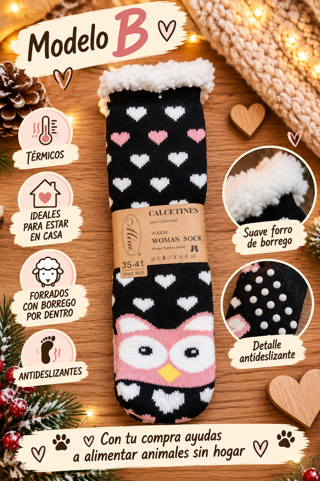 Calcetines térmicos antideslizantes con borreguito – Colección Animalitos - Imagen 6