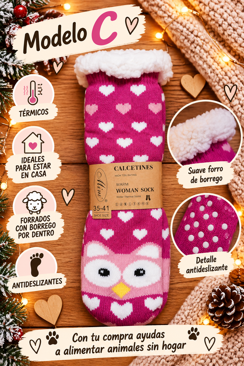 Calcetines térmicos antideslizantes con borreguito – Colección Animalitos - Imagen 5