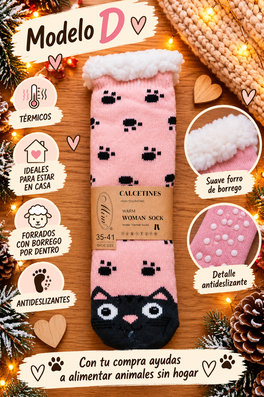 Calcetines térmicos antideslizantes con borreguito – Colección Animalitos - Imagen 4