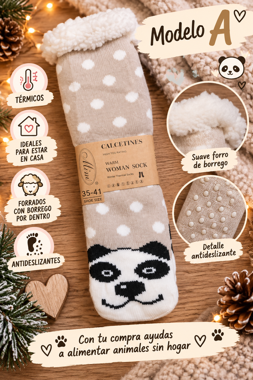 Calcetines térmicos antideslizantes con borreguito – Colección Animalitos - Imagen 7