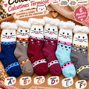 Calcetines térmicos antideslizantes con borreguito – Colección Gatitos