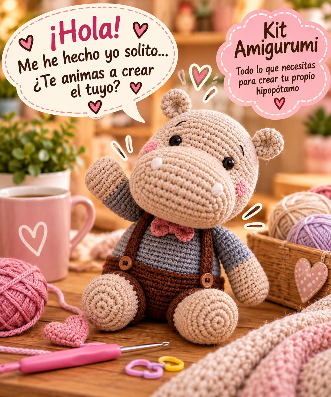 Kit de ganchillo Amigurumi para crear tu propio muñeco – Perrito o Hipopótamo - Imagen 2