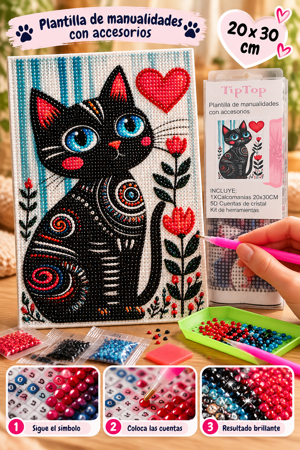 Kit de Pintura con Diamantes 5D – Árbol de la Vida o Gatito | Manualidad Solidaria BASMA - Imagen 2
