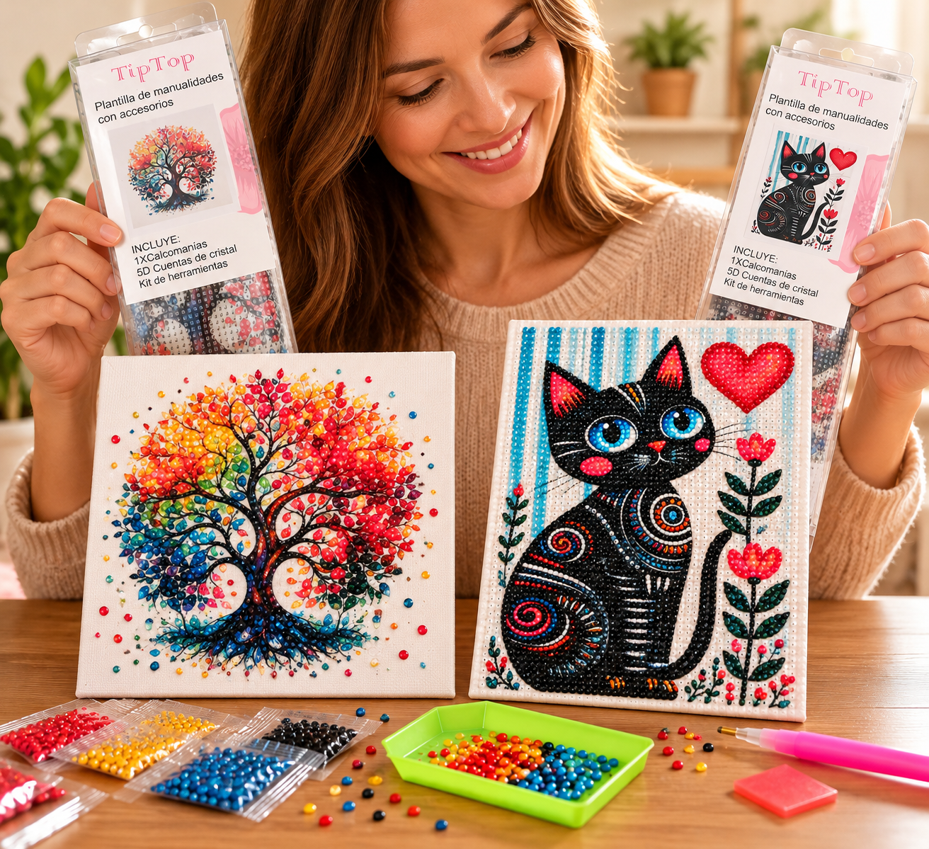 Kit de Pintura con Diamantes 5D – Árbol de la Vida o Gatito | Manualidad Solidaria BASMA