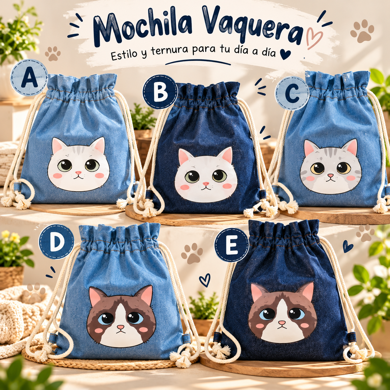 Mochila Vaquera de Gatitos – 5 Modelos | Mochila Solidaria BASMA