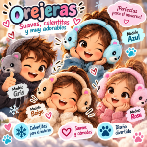 Orejeras de animalitos suaves y calentitas – 4 colores