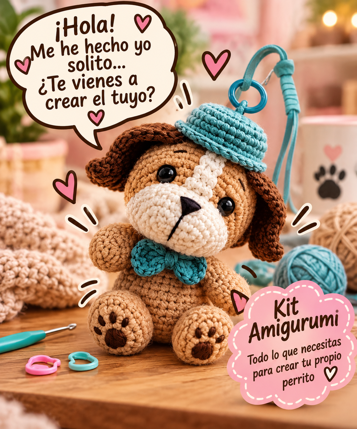 Kit de ganchillo Amigurumi para crear tu propio muñeco – Perrito o Hipopótamo - Imagen 3