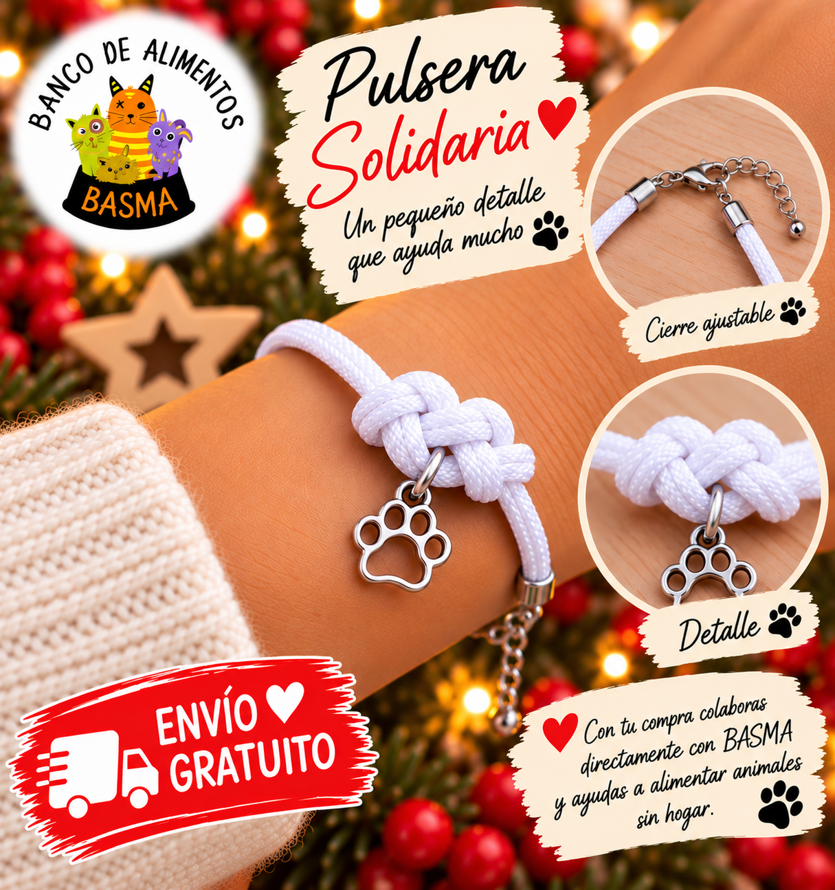 Pulsera Solidaria Huellita BASMA – 6 colores - Imagen 3