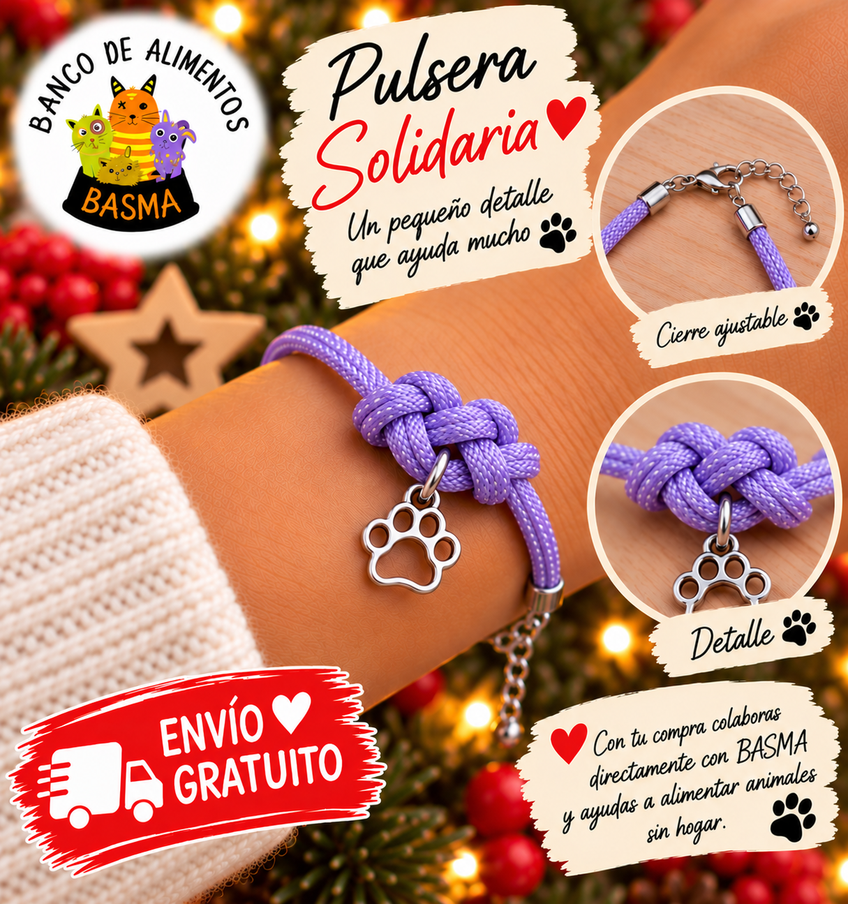 Pulsera Solidaria Huellita BASMA – 6 colores - Imagen 2