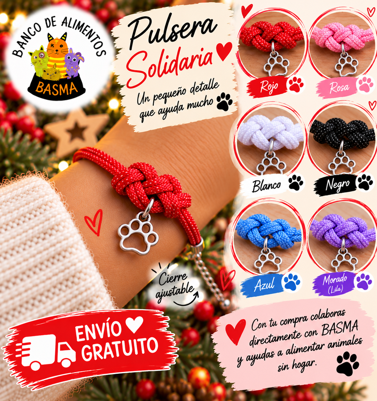 Pulsera Solidaria Huellita BASMA – 6 colores
