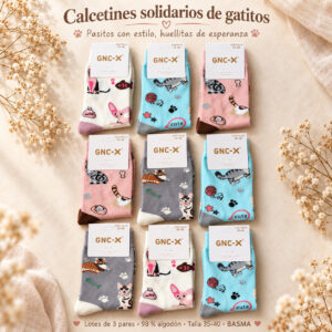 Calcetines solidarios de gatitos · Pack de 3 pares