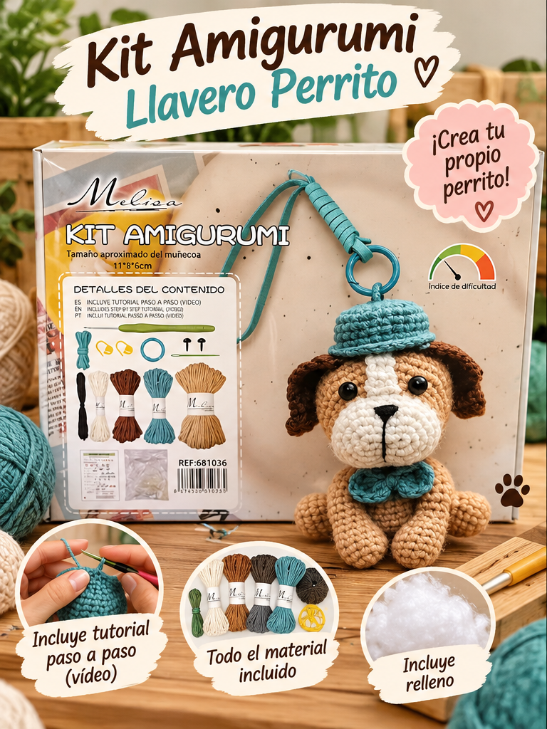 Kit de ganchillo Amigurumi para crear tu propio muñeco – Perrito o Hipopótamo - Imagen 5